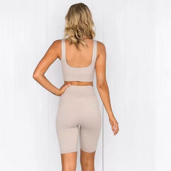 Venta caliente 5PCS Set Sports Fitness sudaderas ropa de gimnasia de compresión sin costuras para mujeres, logotipo personalizado Gym Top + pantalones cortos de yoga + polainas de entrenamiento Ropa activa